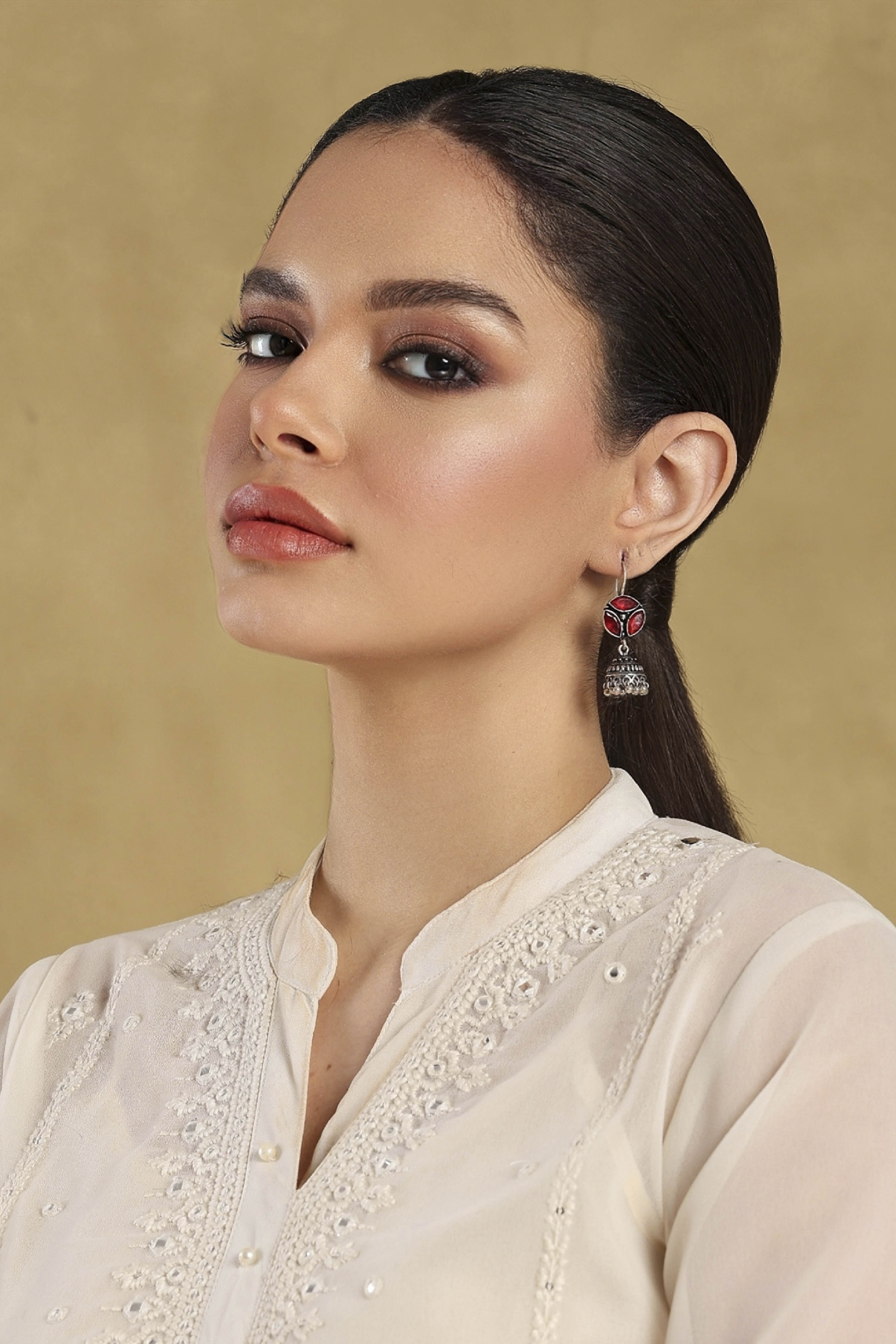 Red Brass Jhumka image number 3