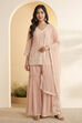 Blush Pink Embroidered Sharara Set with Net Dupatta image number 5