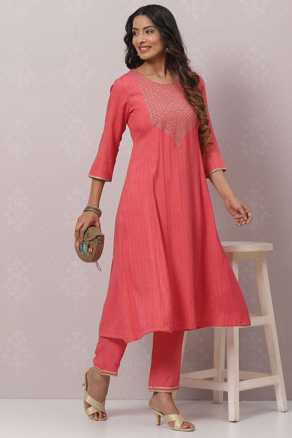 Fuchsia LIVA A Line Kurta Set image number 6