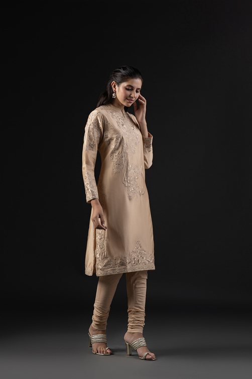 Rohit Bal Light Pink Cotton Silk Anarkali Printed Suit Set image number 6