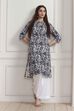 Blue Cotton Floral Printed Straight Kurta image number 0