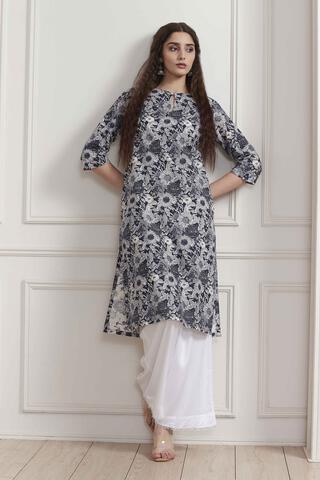 BIBA Blue Cotton Straight Kurta in Blue