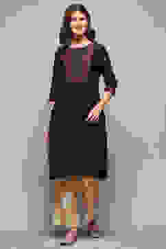 Charcoal Cotton Blend Straight Kurta image number 5