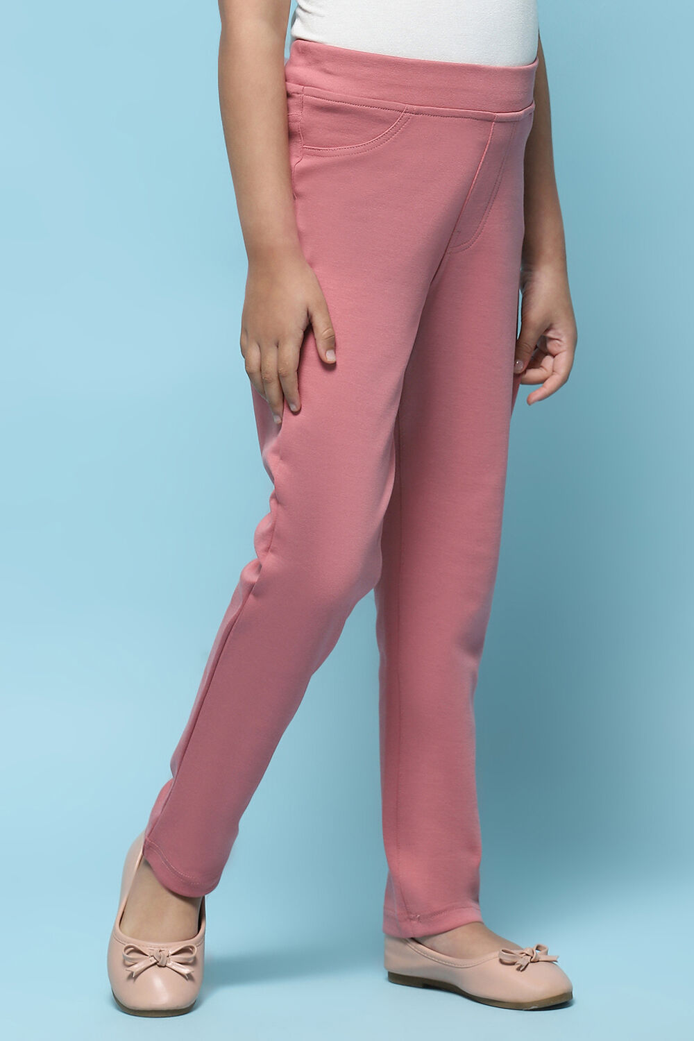 Onion Pink Cotton Lycra Skinny Jeggings image number 3