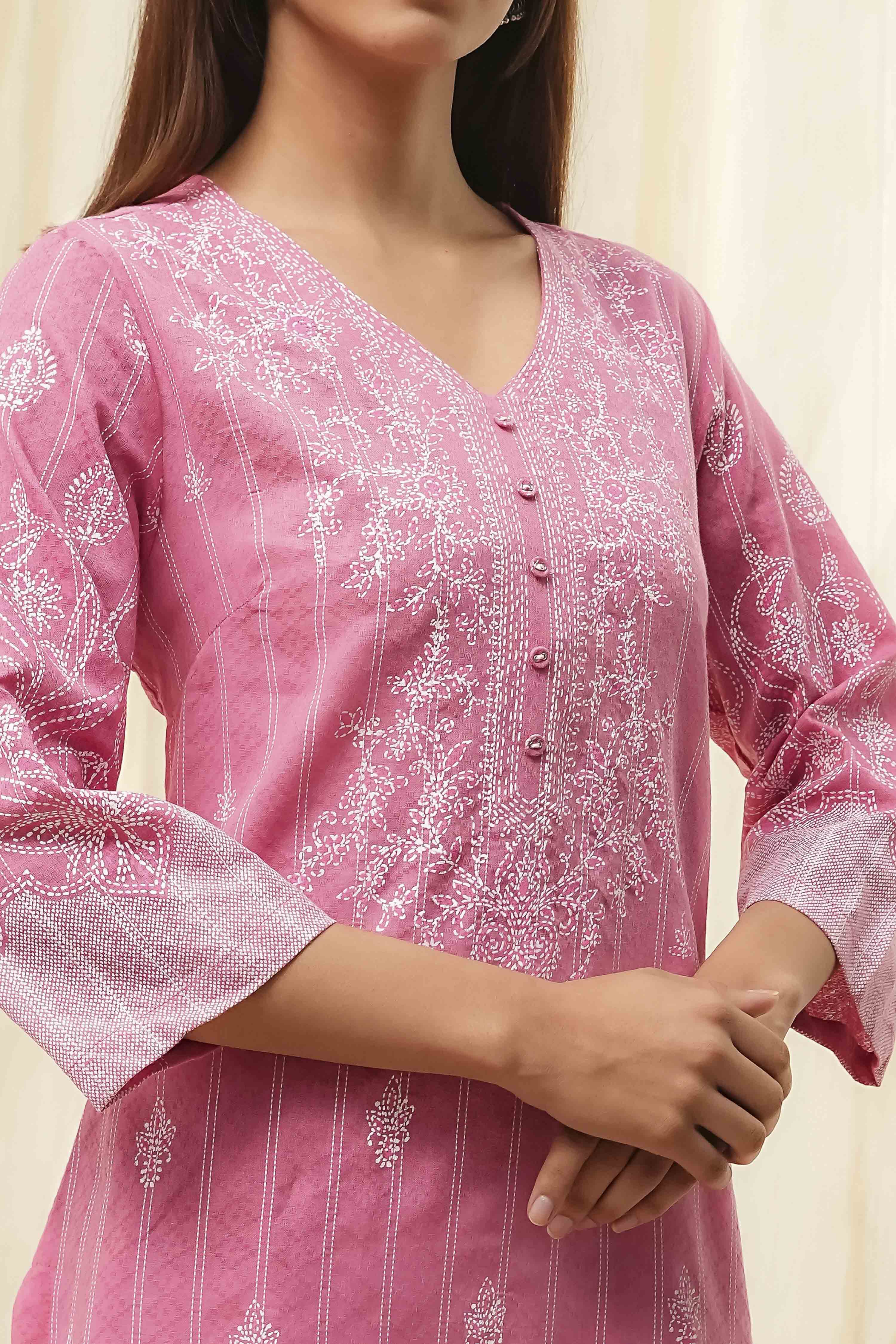 Pink Pure Cotton Printed Straight Suit Set image number 1