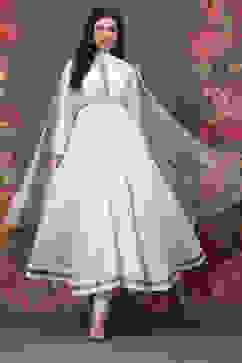 Rohit Bal Off White Cotton Silk Anarkali Yarndyed Suit Set image number 0