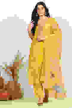 Yellow Silk Blend Machine Embroidered Unstitched Suit Set image number 1