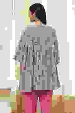 Dull Blue Cotton Flared Short Kurta image number 3