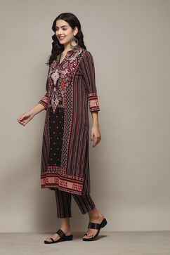 Black Yarndyed Straight 2 Piece Suit Set image number 3