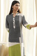 Black and Off-White Straight Printed Kurta Set image number 7