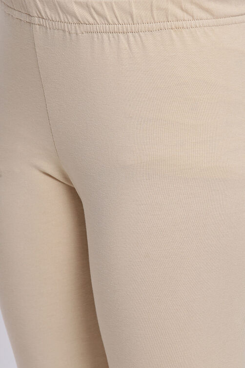 Beige Cotton Lycra Solid Leggings image number 1