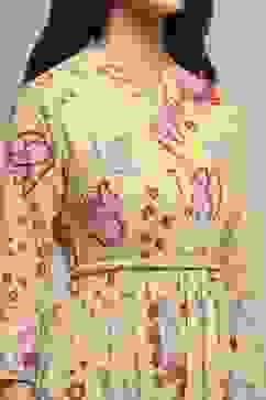 Yellow Cotton Floral Tiered Dress image number 1