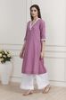 Blue Cotton Lace Trim Straight Kurta image number 2