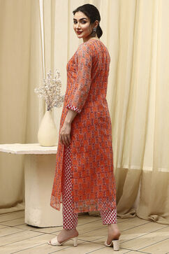 Coral Cotton Hand Block Print Unstitched Suit Set image number 5