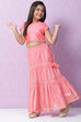 Red Art Silk Printed Short Top Lehenga Set image number 6