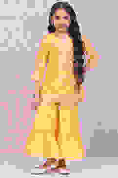 Yellow Cotton A-Line Printed Kurta Set image number 0