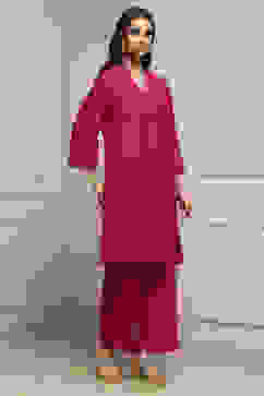 Red Viscose Blend Straight Kurta Set image number 4