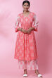 Peach Cotton Flared Kurta Set