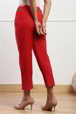 Red Cotton Solid Pant image number 4
