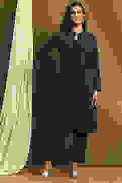 Black Polyester Straight Kurta Pants Set image number 0