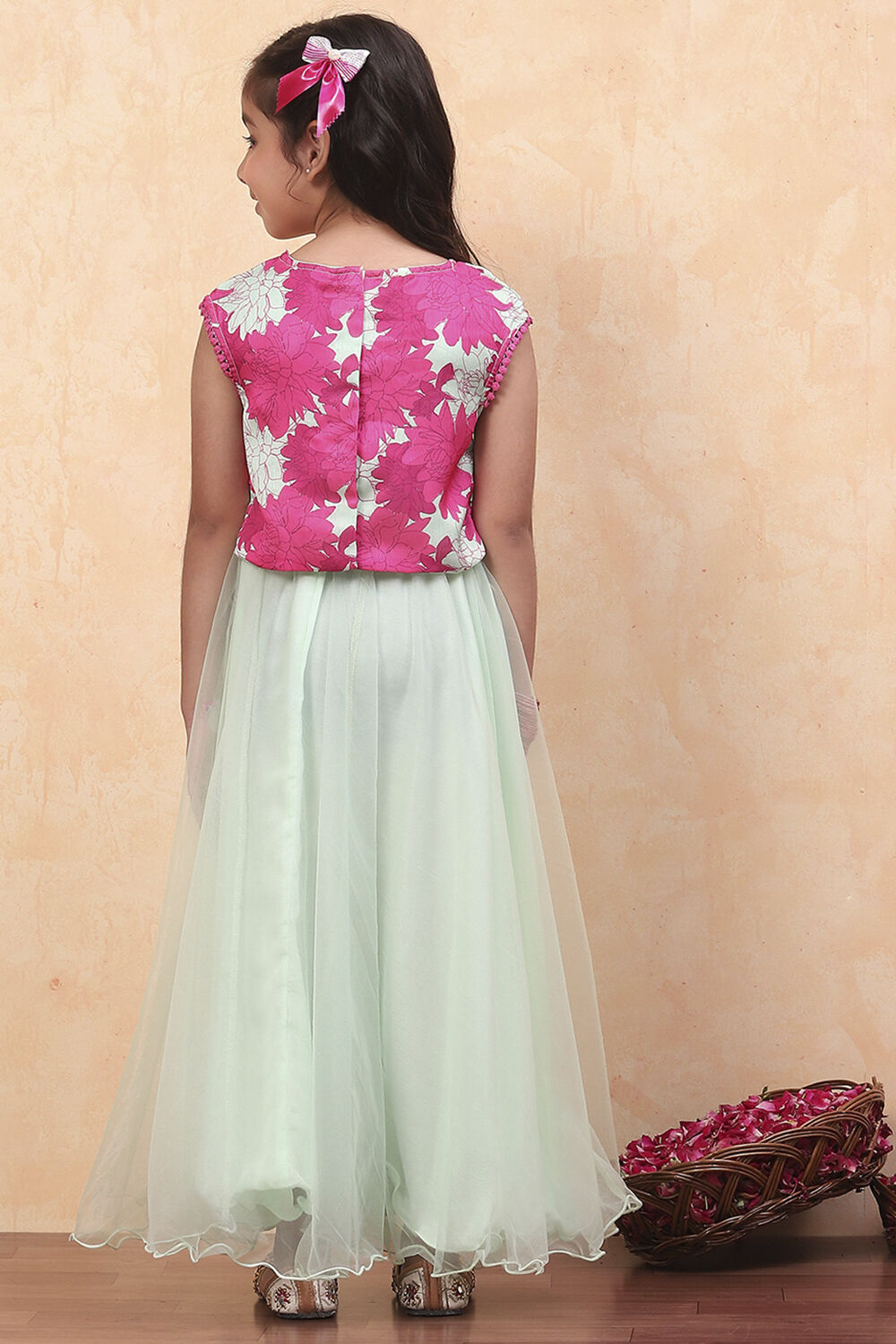 Matcha Green Polyester Blend Gathered Lehenga Set image number 4