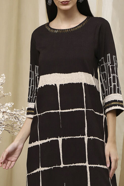 Coffee Brown Printed Straight Kurta Set image number 1