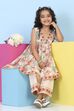 Beige Cotton Printed Gathered Suit Set