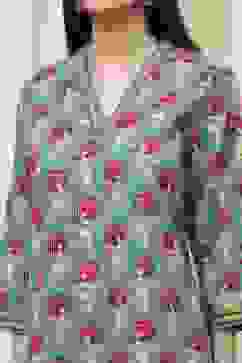 Teal Cotton Printed Straight Kurta image number 1