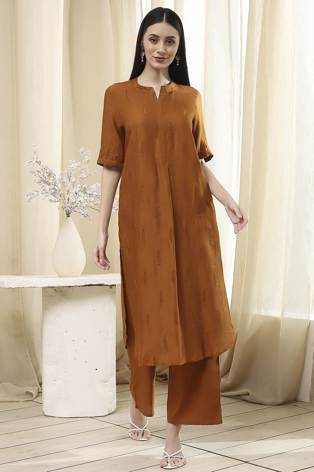 Blush Pink Straight Kurta Set image number 6