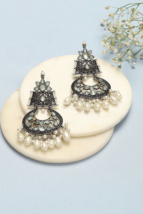 Oxidised Mint Brass Earrings image number 0