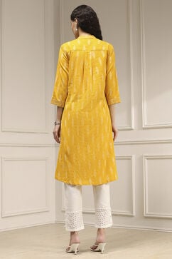 Yellow Cotton Straight Yarndyed Kurta image number 3