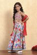 Light Pink Viscose Rayon Flared Printed Lehenga Set image number 3
