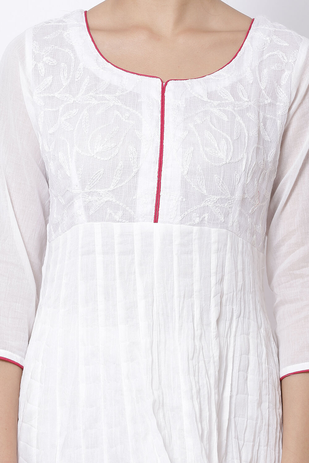 White And Blue Cotton Anarkali Kurta Churidar Suit Set image number 1