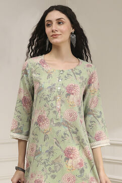 Light Green Cotton Blend Printed Straight Kurta image number 1