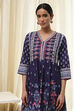 Indigo Cotton Floral Anarkali Suit Set image number 1