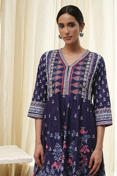 Indigo Cotton Floral Anarkali Suit Set image number 1