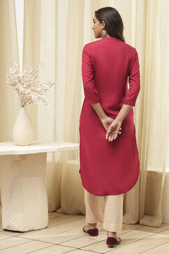Cherry Red Rayon Straight Kurta Palazzo Suit Set image number 2