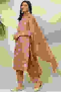 Dusky Pink Art Silk Straight Kurta Regular Pant Suit Set image number 5