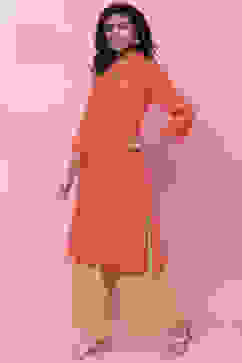 Orange Rayon Straight Kurta image number 2