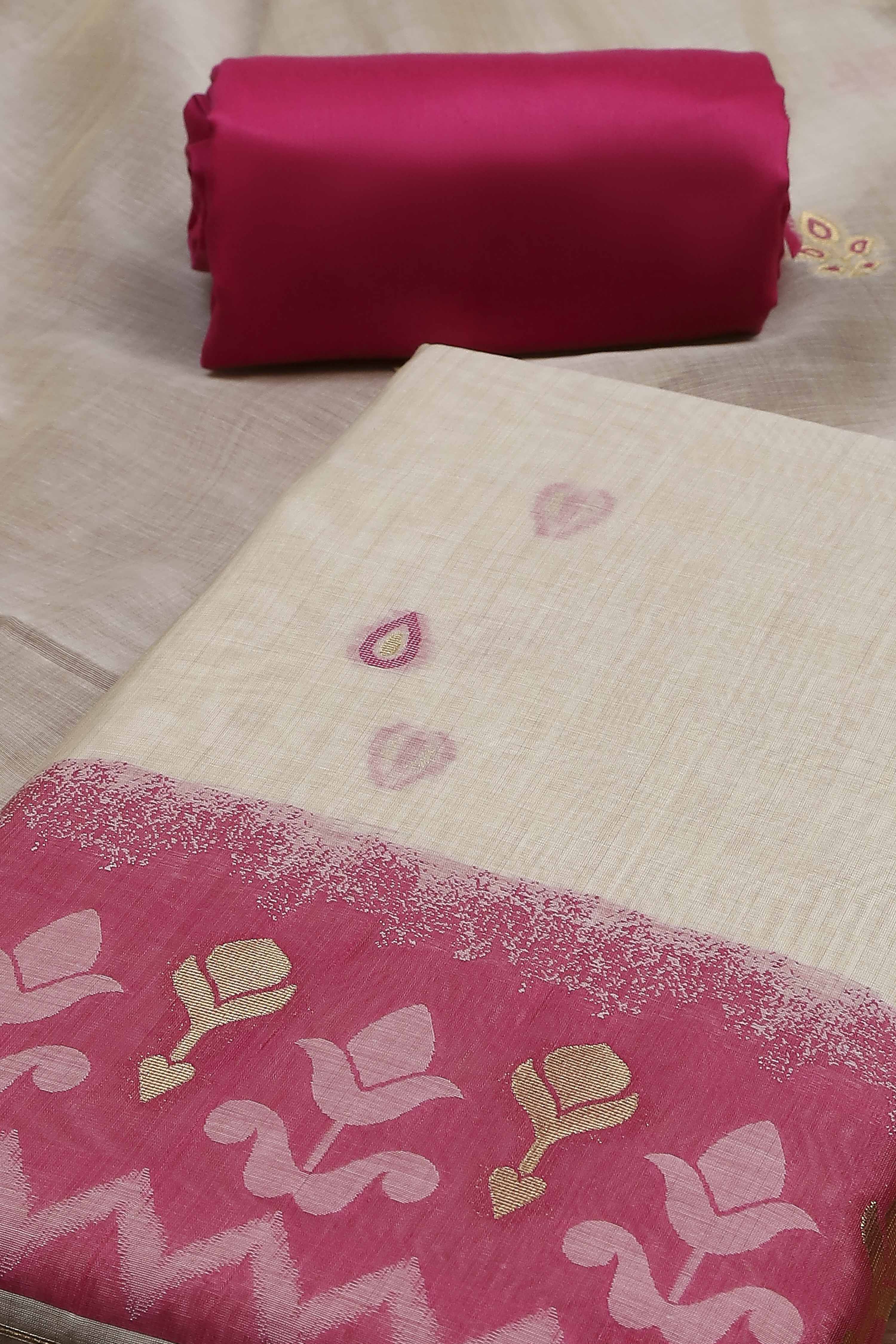 Blue Cotton Jamdani Unstitched Suit Set image number 1