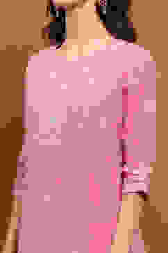 Pink Embroidered Kalidar Suit Set image number 1