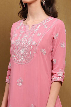 Pink Embroidered Kalidar Suit Set image number 1