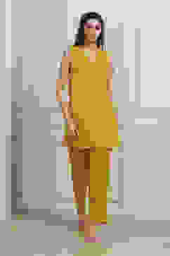 Yellow Viscose Chanderi Asymmetric Suit Set image number 6