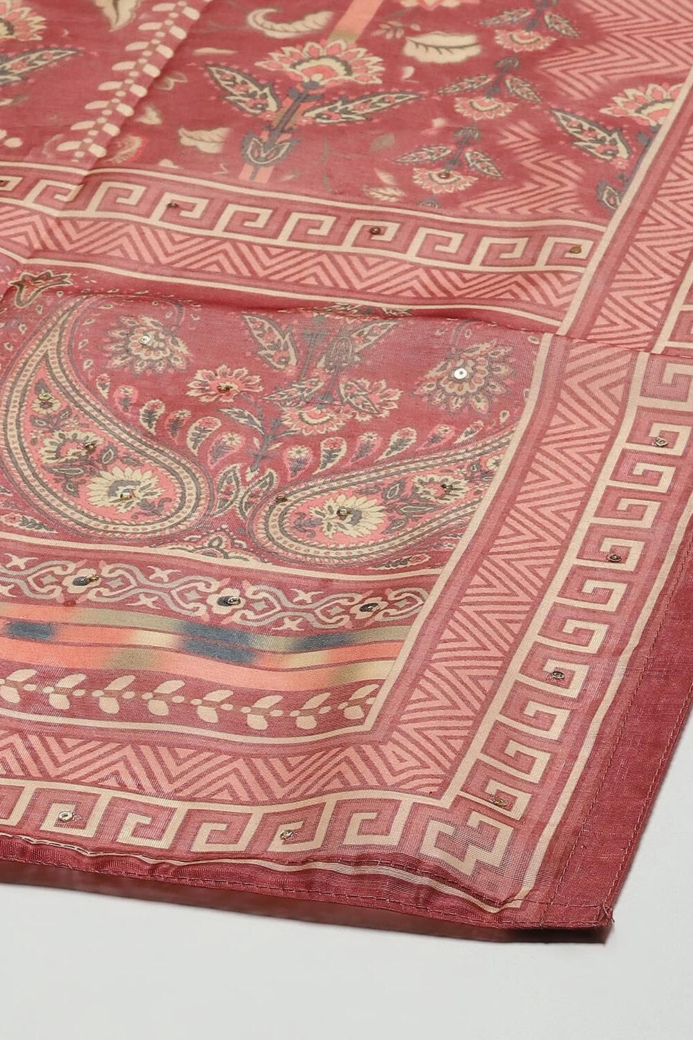 Maroon Chanderi Unstitched Suit Set image number 4