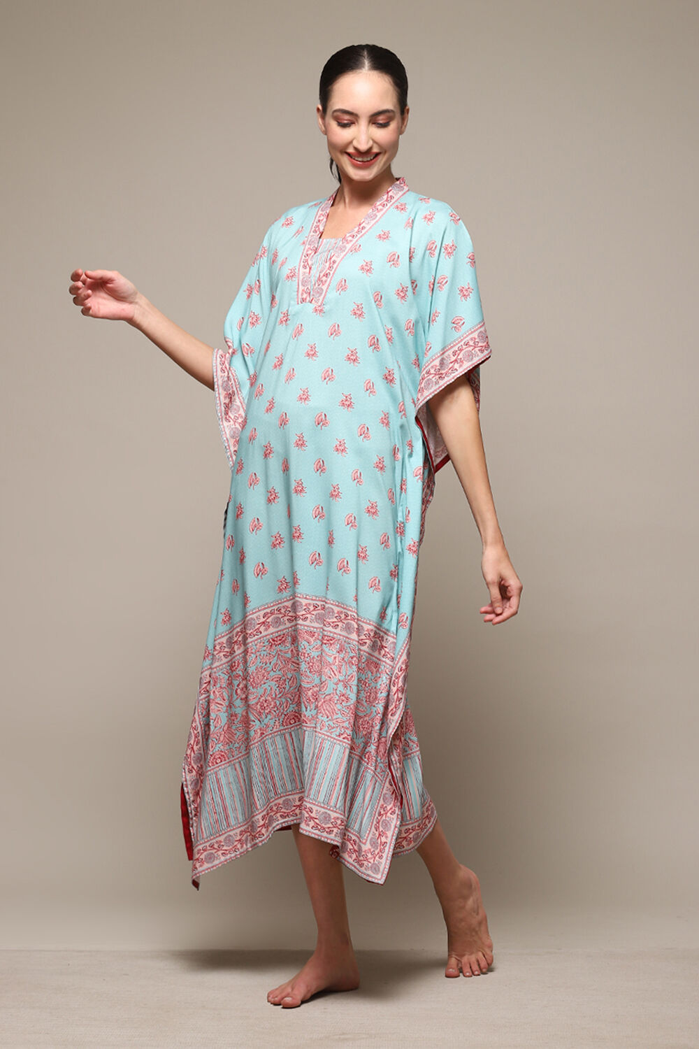 Orange Rayon Printed Kaftan image number 2