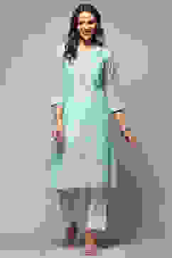 Blue Polyester Asymmetric Kurta image number 5