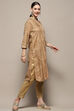 Beige Gathered Printed Straight Kurta image number 5