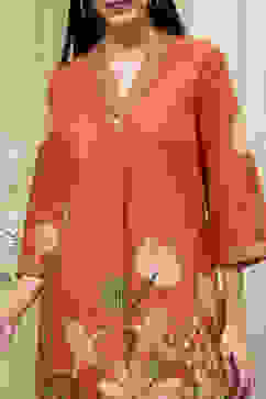 Orange Cotton Blend Schiffli Straight Kurta Set image number 1