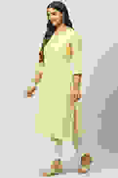 Yellow Art Silk Straight Kurta image number 2