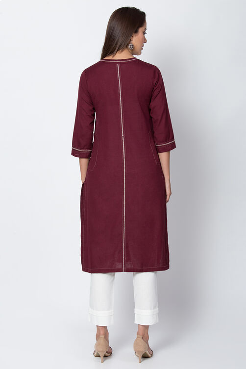 Indigo Cotton Flax Straight Solid Kurta image number 4